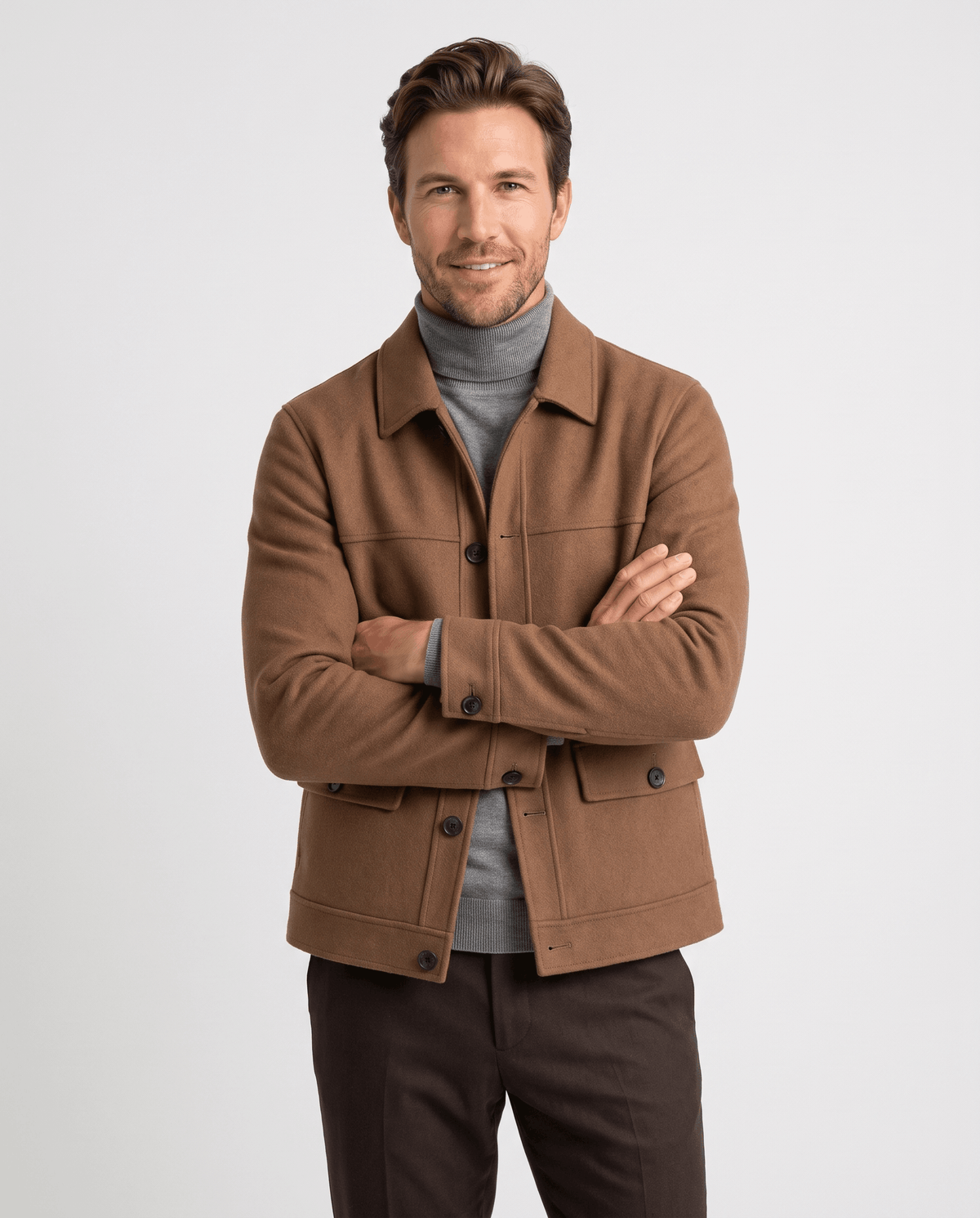 Wool-Blend Chore Jacket – Double-Faced, Point Collar & Flap Pockets | Osvaldo