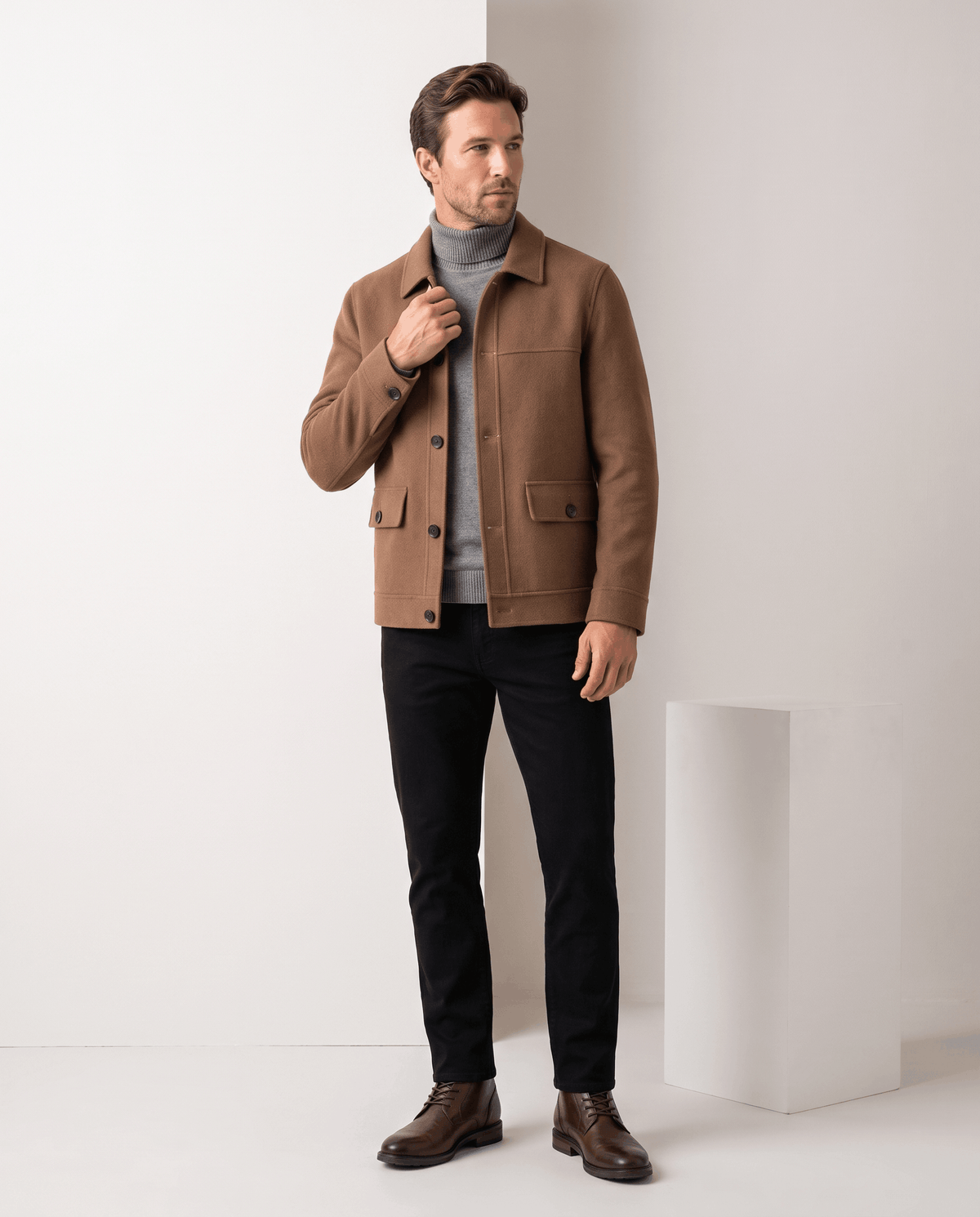 Wool-Blend Chore Jacket – Double-Faced, Point Collar & Flap Pockets | Osvaldo