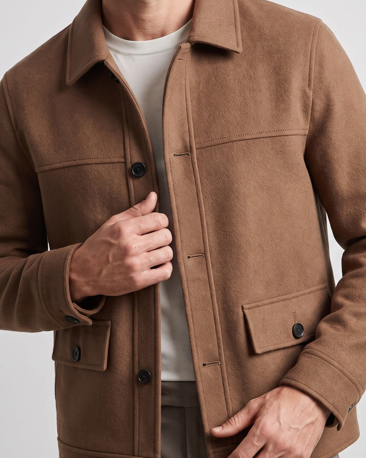 Wool-Blend Chore Jacket – Double-Faced, Point Collar & Flap Pockets | Osvaldo