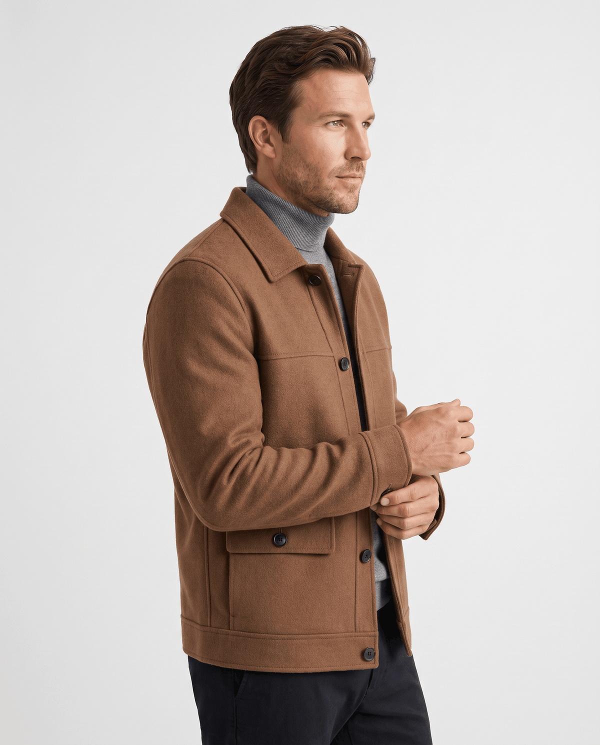 Wool-Blend Chore Jacket – Double-Faced, Point Collar & Flap Pockets | Osvaldo