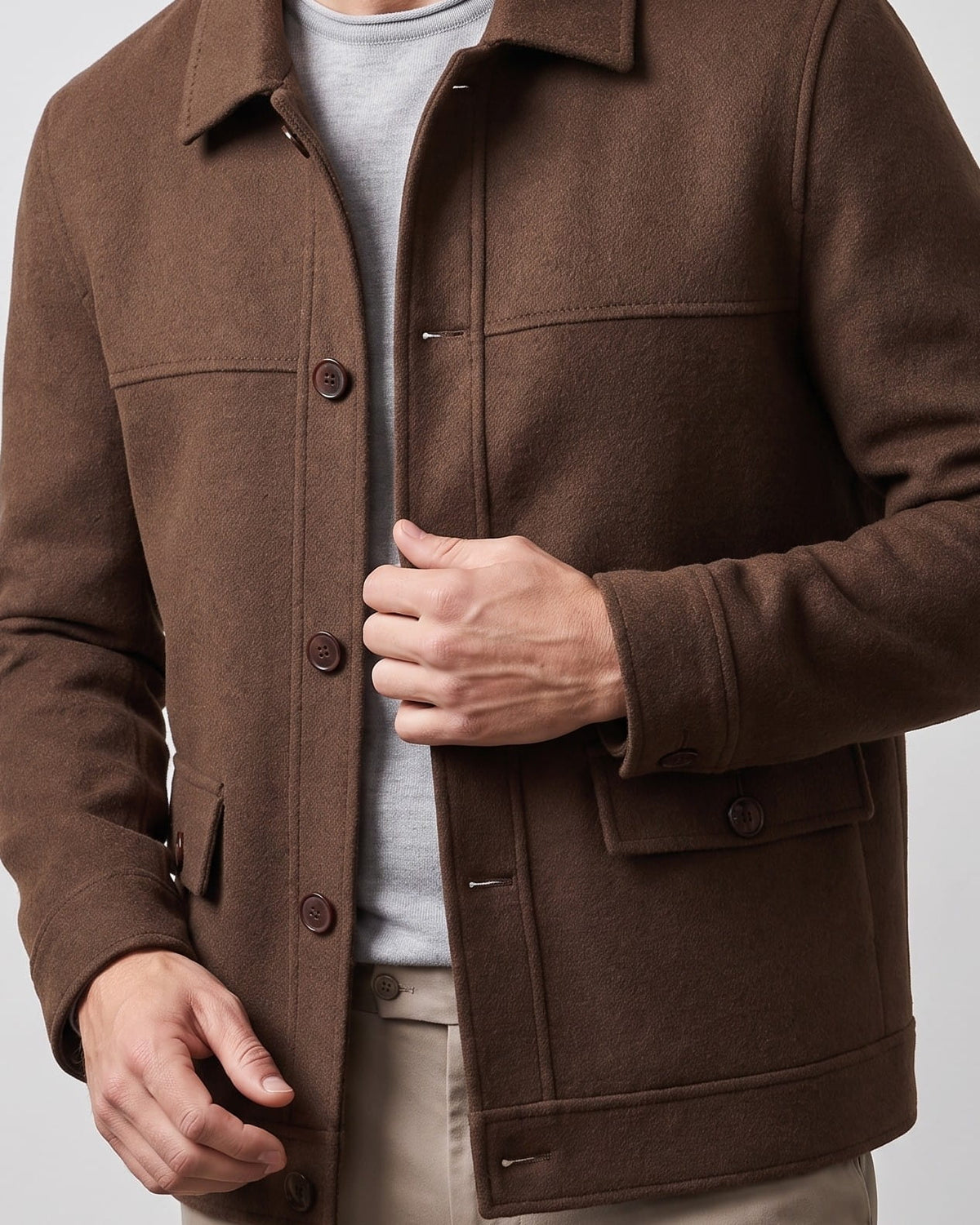 Wool-Blend Chore Jacket – Double-Faced, Point Collar & Flap Pockets | Osvaldo