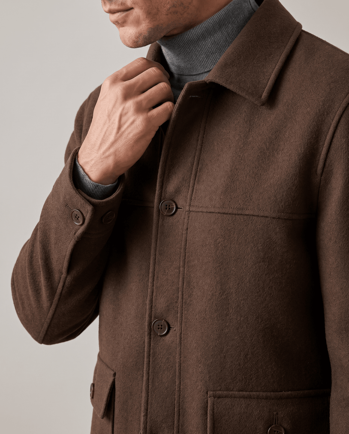 Wool-Blend Chore Jacket – Double-Faced, Point Collar & Flap Pockets | Osvaldo