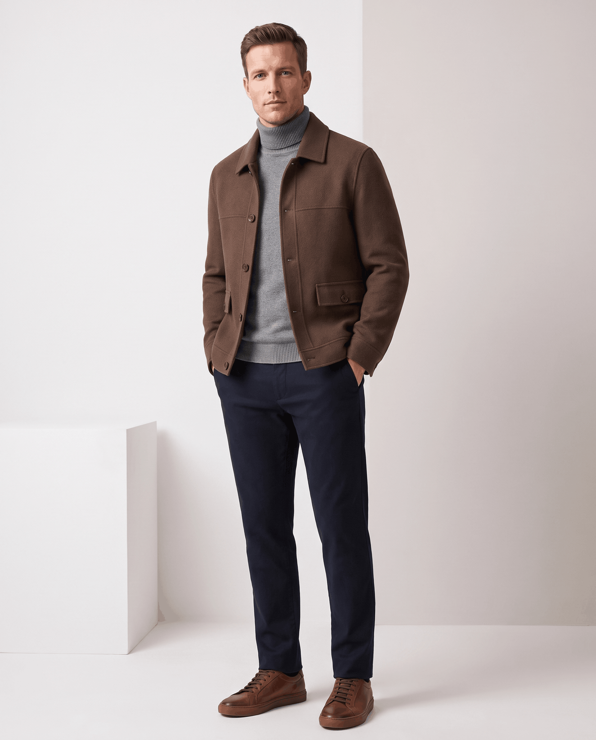 Wool-Blend Chore Jacket – Double-Faced, Point Collar & Flap Pockets | Osvaldo