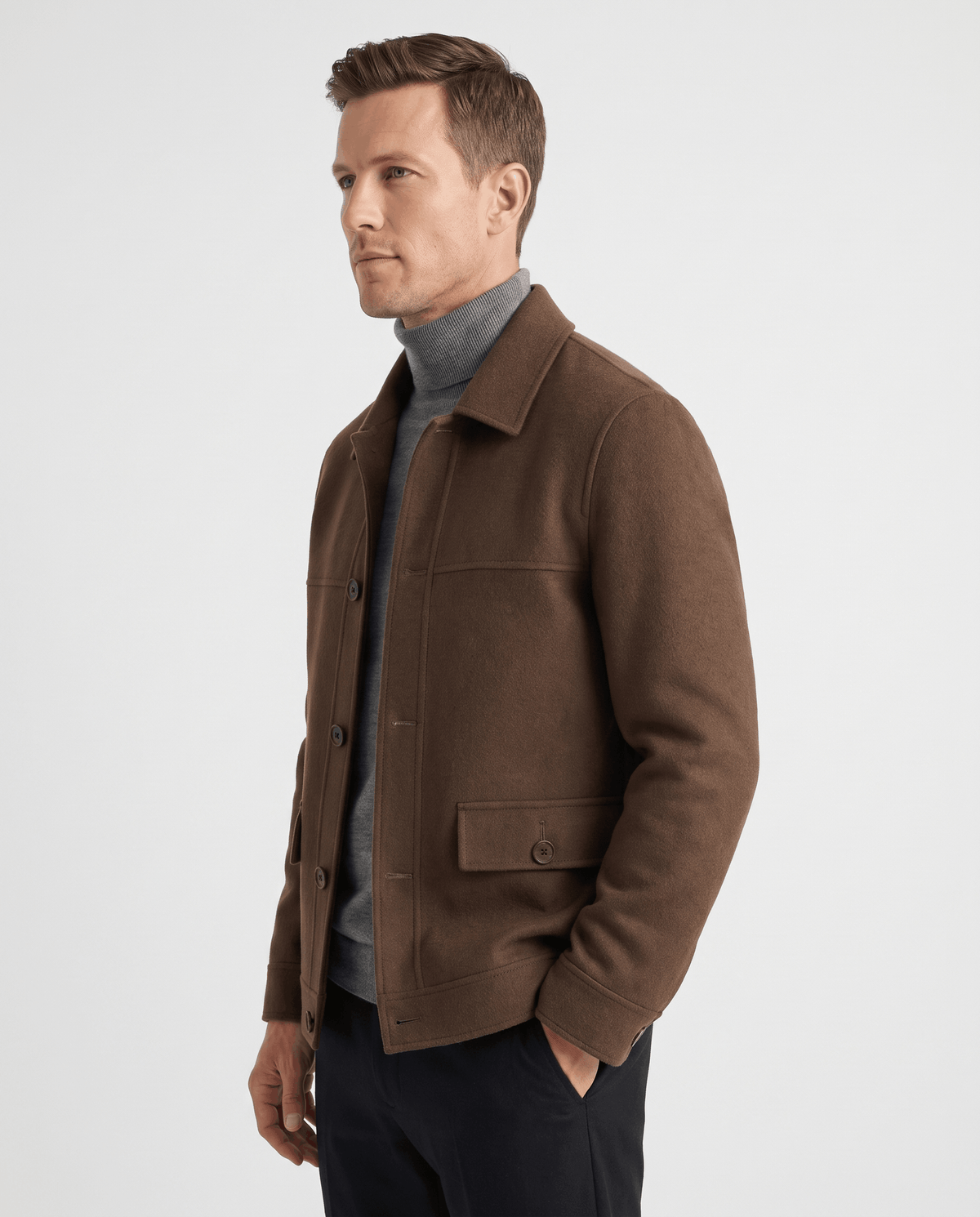 Wool-Blend Chore Jacket – Double-Faced, Point Collar & Flap Pockets | Osvaldo