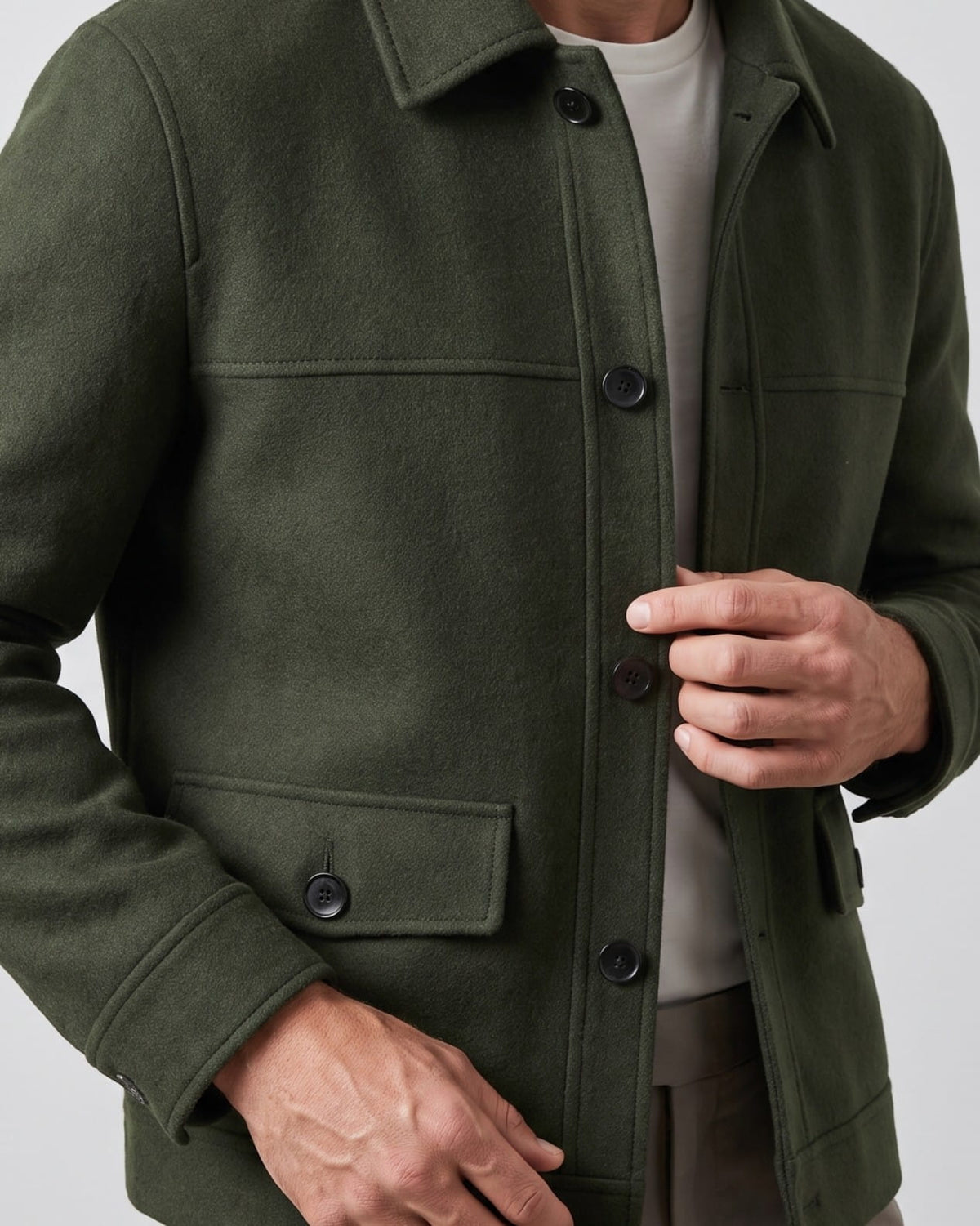 Wool-Blend Chore Jacket – Double-Faced, Point Collar & Flap Pockets | Osvaldo