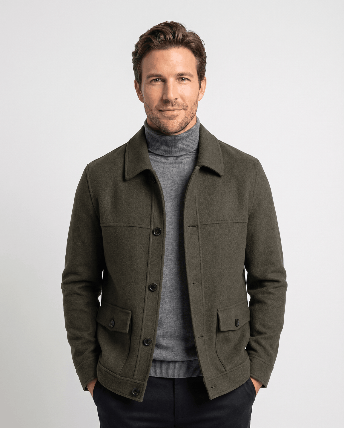 Wool-Blend Chore Jacket – Double-Faced, Point Collar & Flap Pockets | Osvaldo