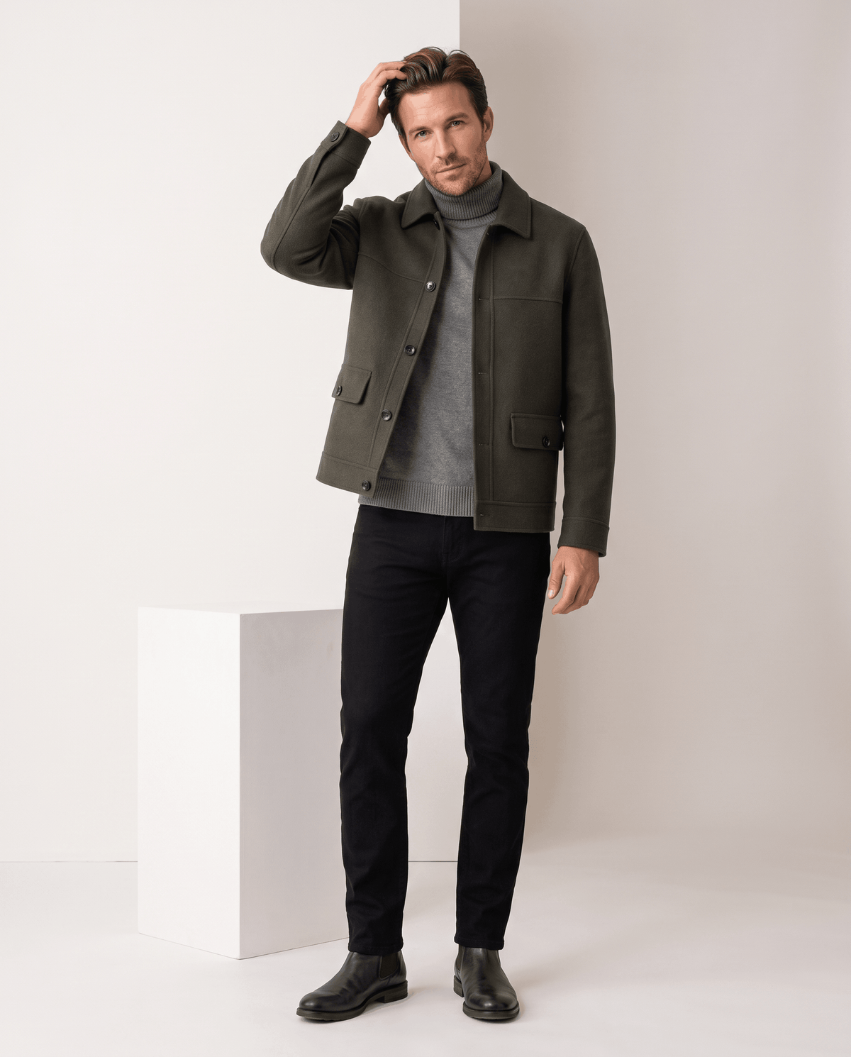 Wool-Blend Chore Jacket – Double-Faced, Point Collar & Flap Pockets | Osvaldo