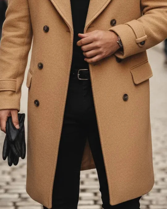 Men's Wool Coat – Blue Double-Breasted Longline