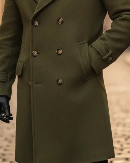 Men's Wool Coat – Blue Double-Breasted Longline