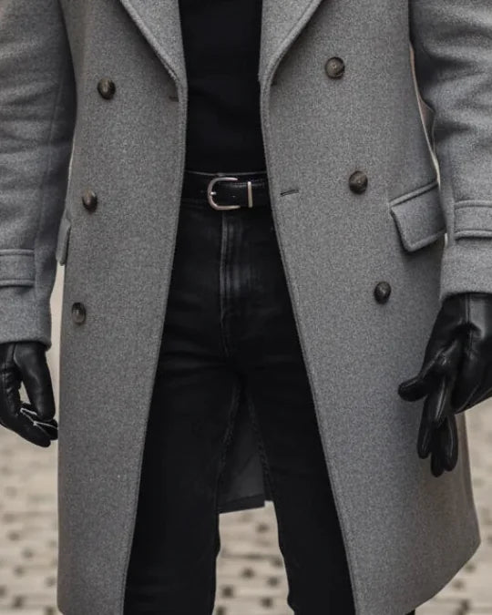 Men's Wool Coat – Blue Double-Breasted Longline