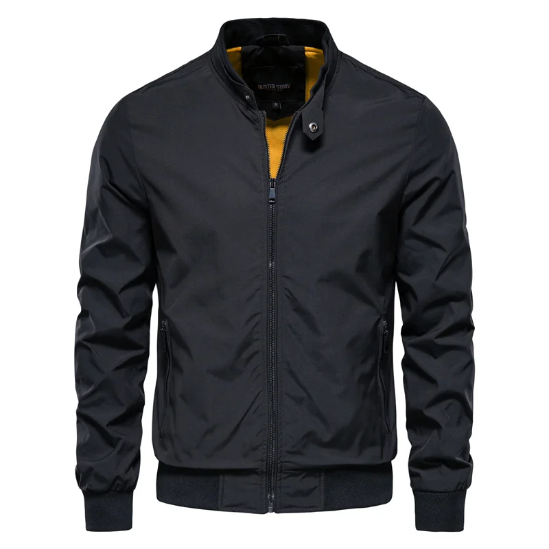 Men's Zip Front Bomber Jacket with Stand Collar