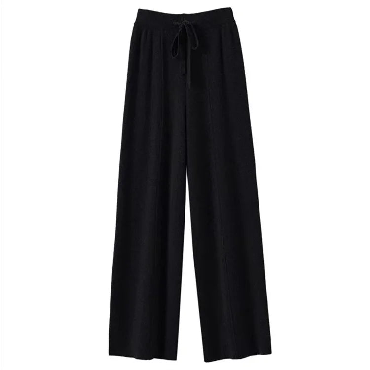 Merino Wool Wide-Leg Pants – High-Waisted, Drawstring Tie & Pintuck Seams | Ottilie