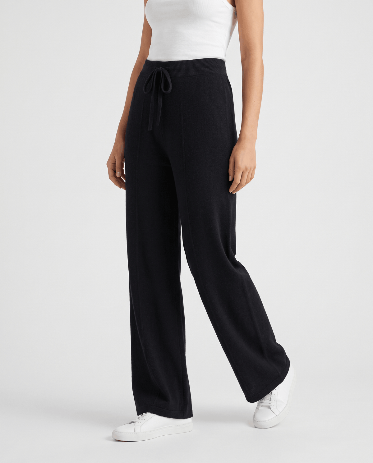 Merino Wool Wide-Leg Pants – High-Waisted, Drawstring Tie & Pintuck Seams | Ottilie