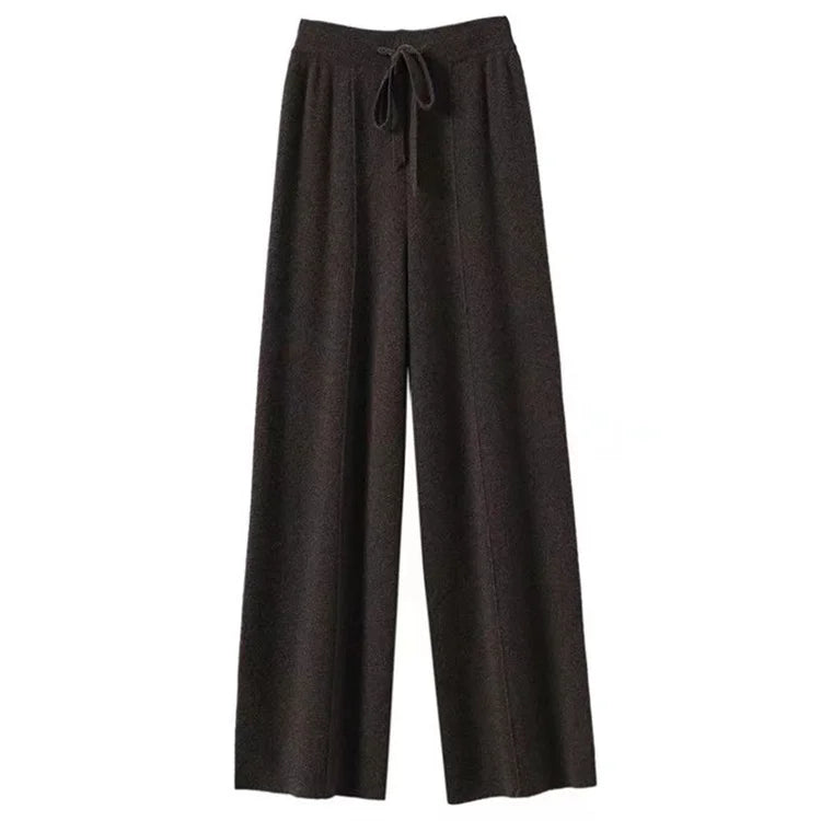 Merino Wool Wide-Leg Pants – High-Waisted, Drawstring Tie & Pintuck Seams | Ottilie