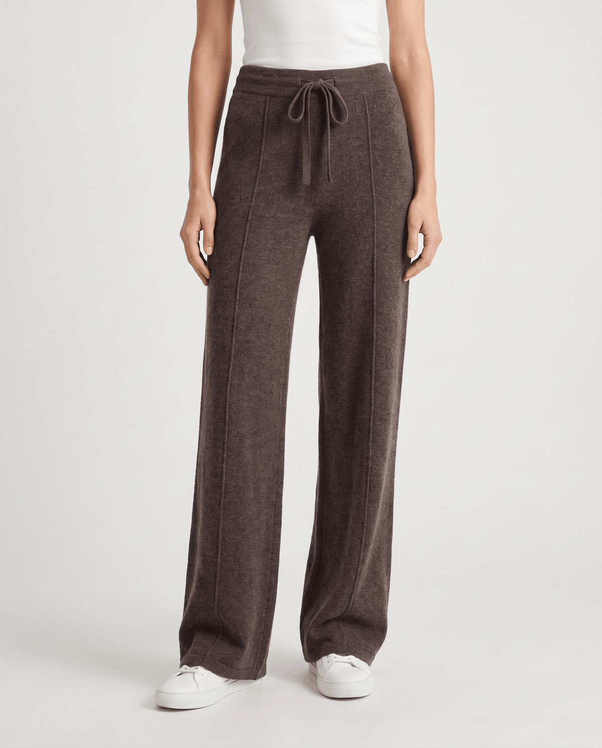 Merino Wool Wide-Leg Pants – High-Waisted, Drawstring Tie & Pintuck Seams | Ottilie