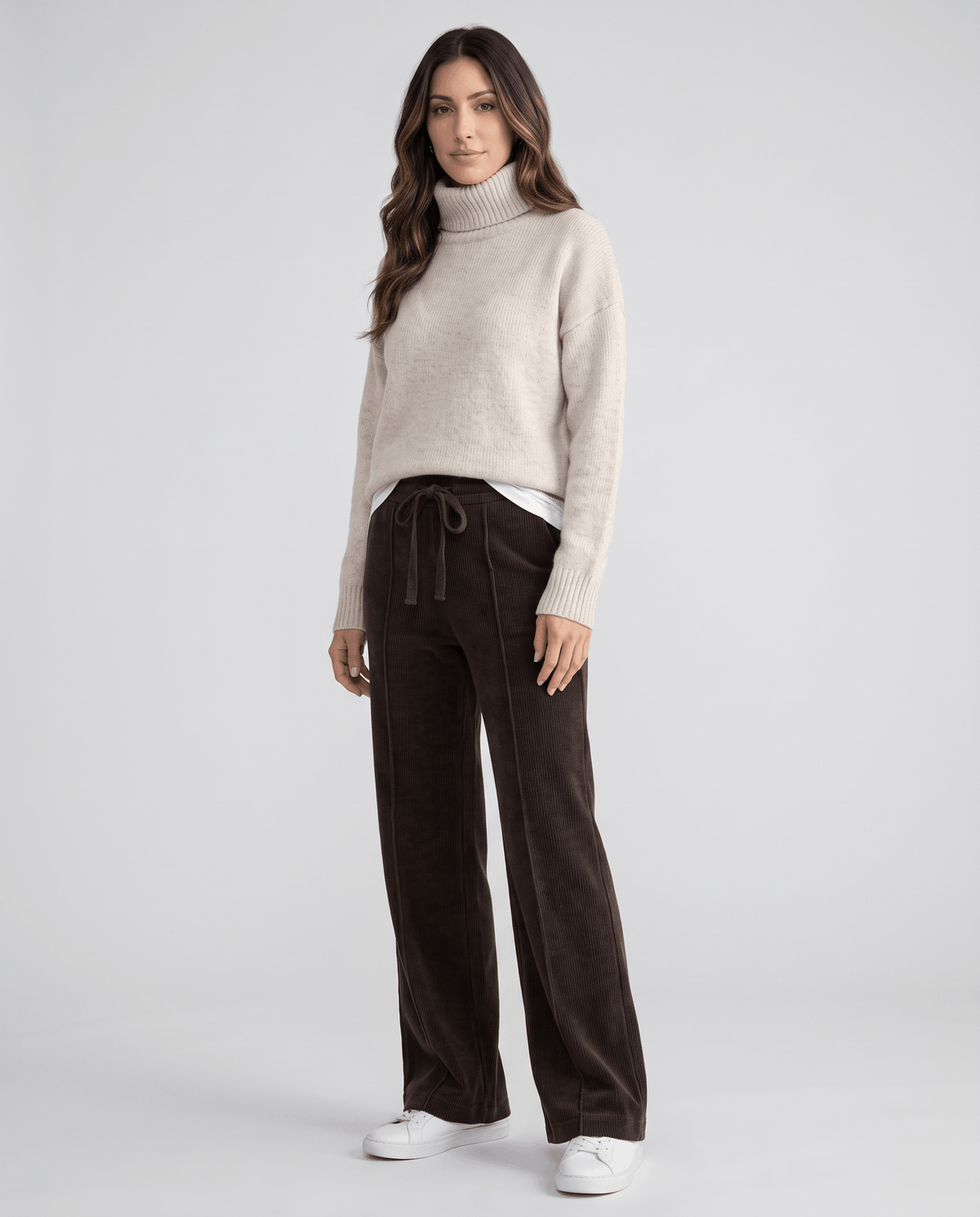 Merino Wool Wide-Leg Pants – High-Waisted, Drawstring Tie & Pintuck Seams | Ottilie