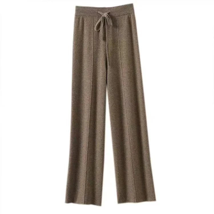Merino Wool Wide-Leg Pants – High-Waisted, Drawstring Tie & Pintuck Seams | Ottilie
