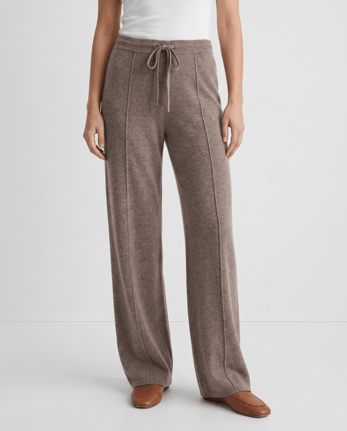 Merino Wool Wide-Leg Pants – High-Waisted, Drawstring Tie & Pintuck Seams | Ottilie
