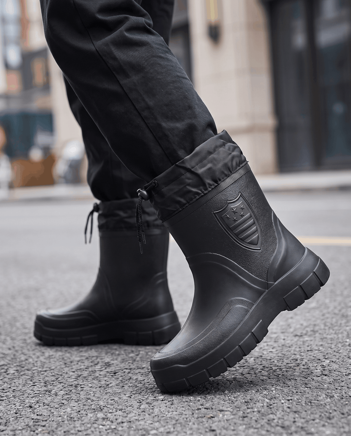 Mid-Calf Rain Boots – Drawstring Collar & Tread Sole | Ivar