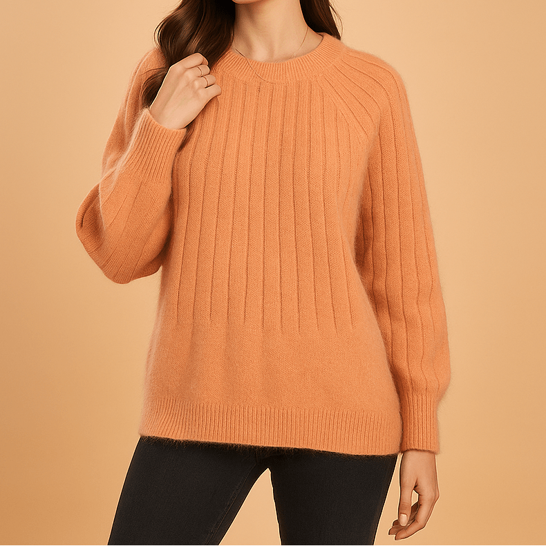 Women's Classic Ribbed Knit Sweater – Relaxed Crew Neck Long Sleeve Pullover for Autumn and Winter