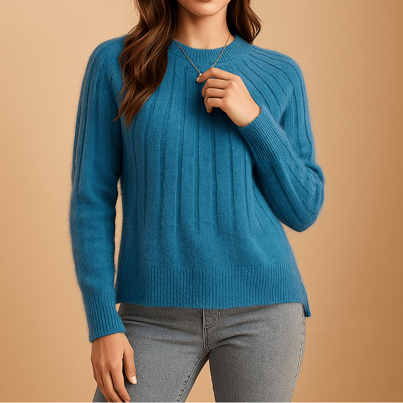 Women's Classic Ribbed Knit Sweater – Relaxed Crew Neck Long Sleeve Pullover for Autumn and Winter