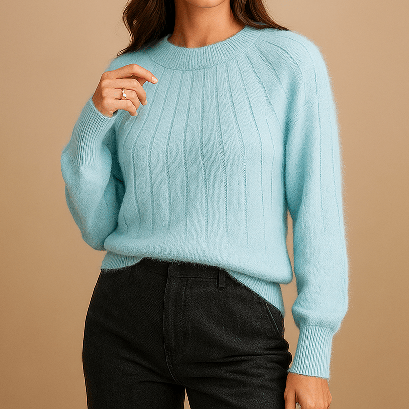 Women's Classic Ribbed Knit Sweater – Relaxed Crew Neck Long Sleeve Pullover for Autumn and Winter