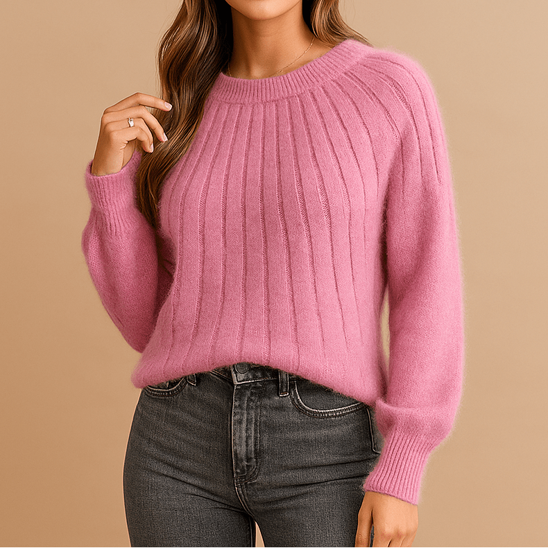 Women's Classic Ribbed Knit Sweater – Relaxed Crew Neck Long Sleeve Pullover for Autumn and Winter