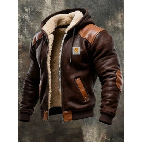 Tristan | Men's Hooded Winter Leather Jacket Sherpa Lined