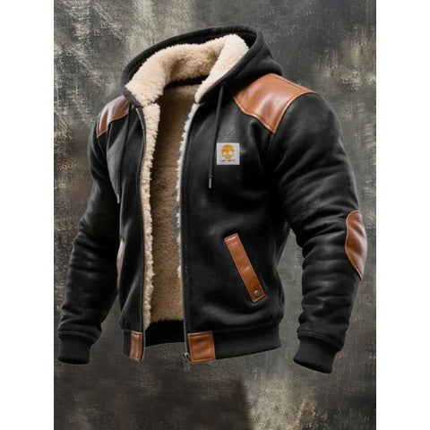 Tristan | Men's Hooded Winter Leather Jacket Sherpa Lined