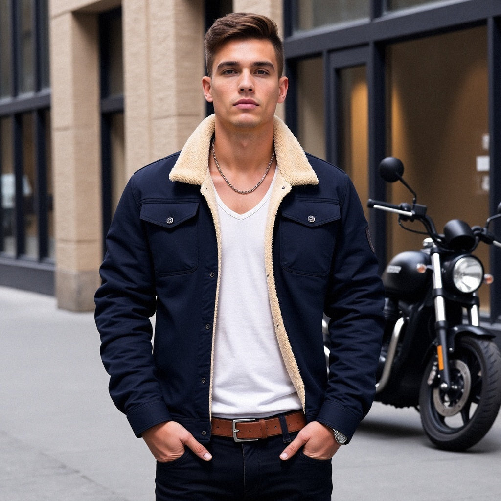 Walter | Men's Sherpa Lined Military Jacket Pockets Winter