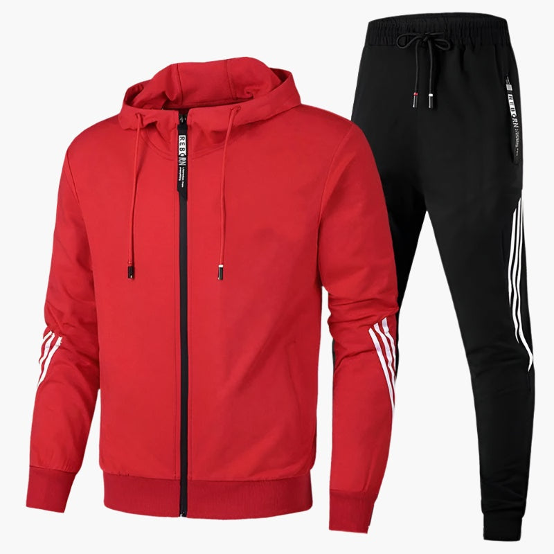 Anthony | Men's Hooded Tracksuit Zip Up Striped Set