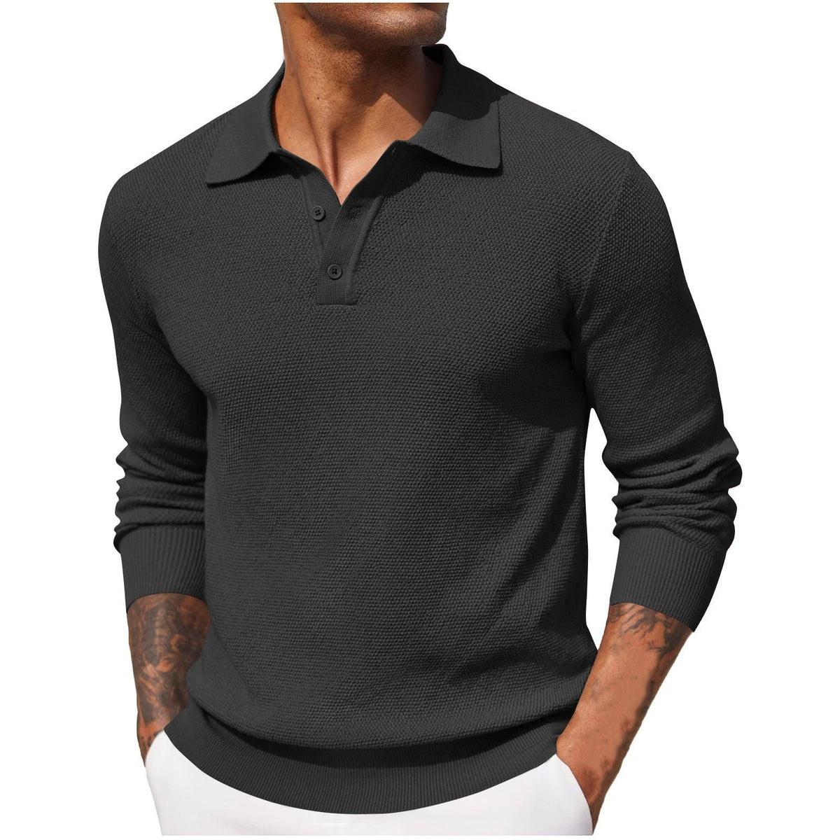 Weston | Men's Long Sleeve Polo Sweater Textured Knit