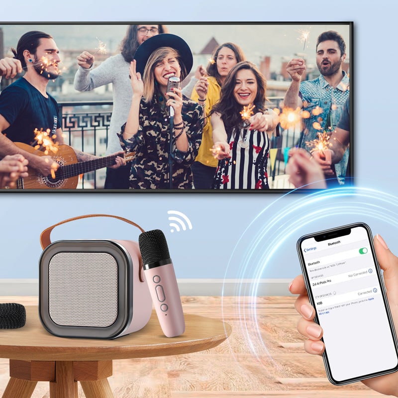 Mini Karaoke Machine with Wireless Microphones and Portable Bluetooth Speaker
