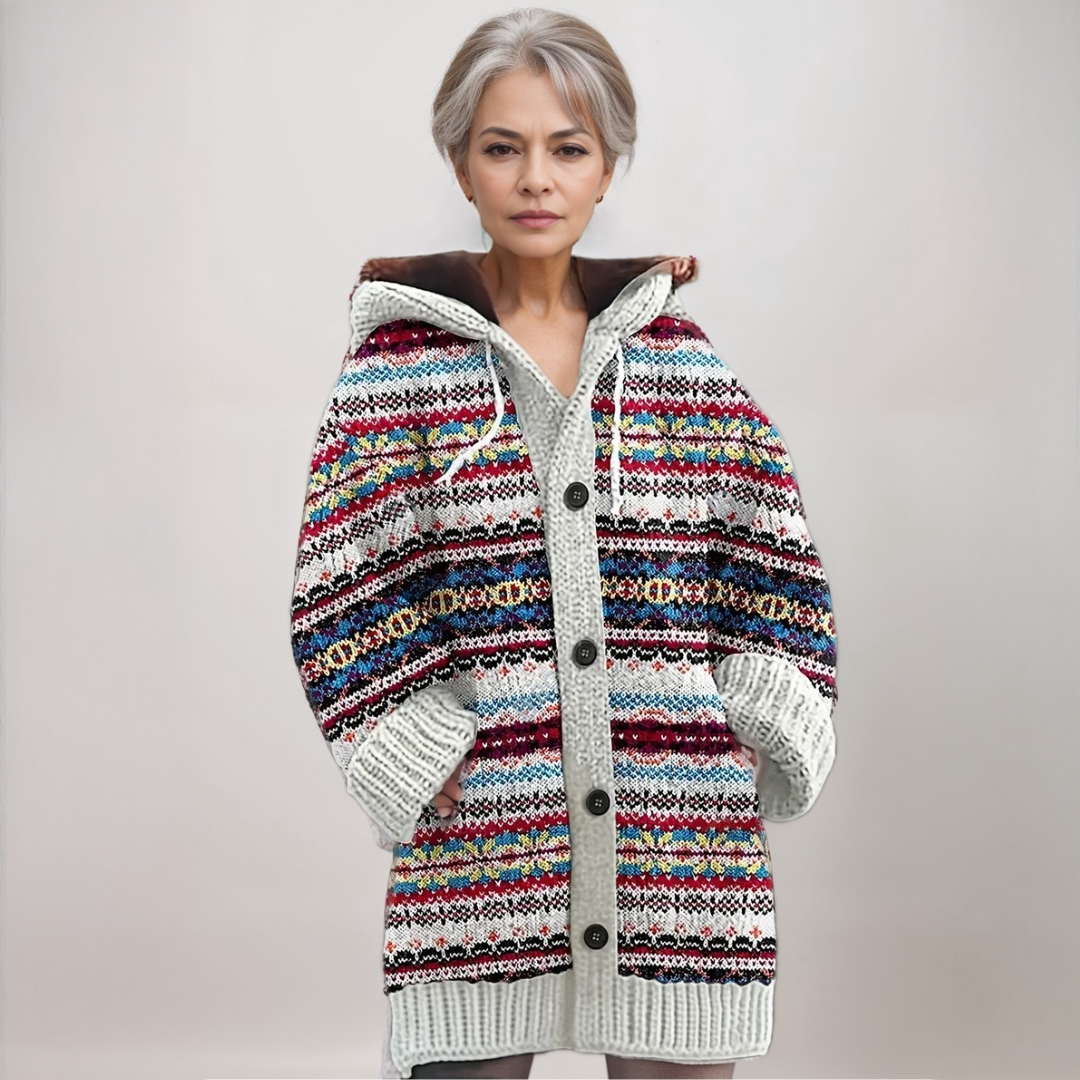 Allison | Women's Long Striped Sweater Hooded Knit