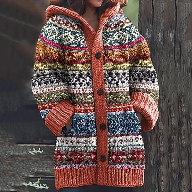 Allison | Women's Long Striped Sweater Hooded Knit