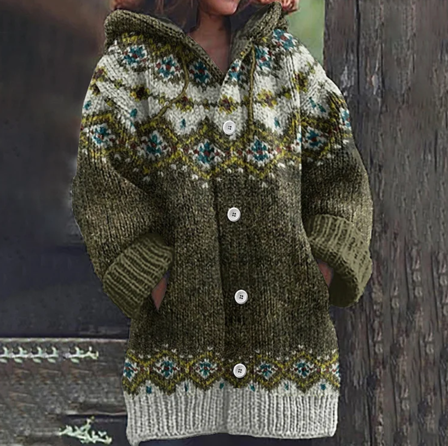 Allison | Women's Long Striped Sweater Hooded Knit
