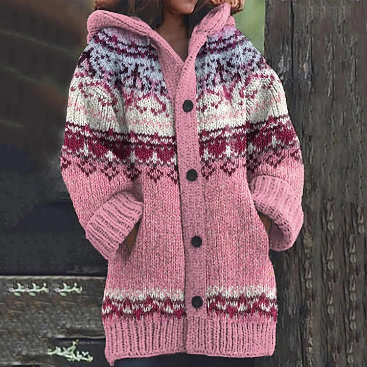 Allison | Women's Long Striped Sweater Hooded Knit