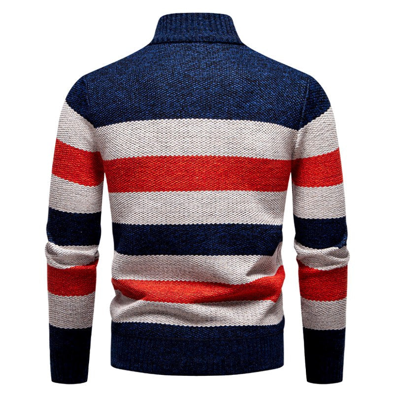Mitchell - Men’s Color Block Stripe Pullover with Zip Neckline