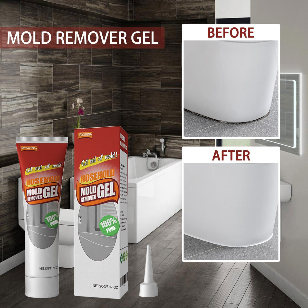 Mold and Mildew Remover Professional Gel with Precision Nozzle for Bathroom Tile Grout