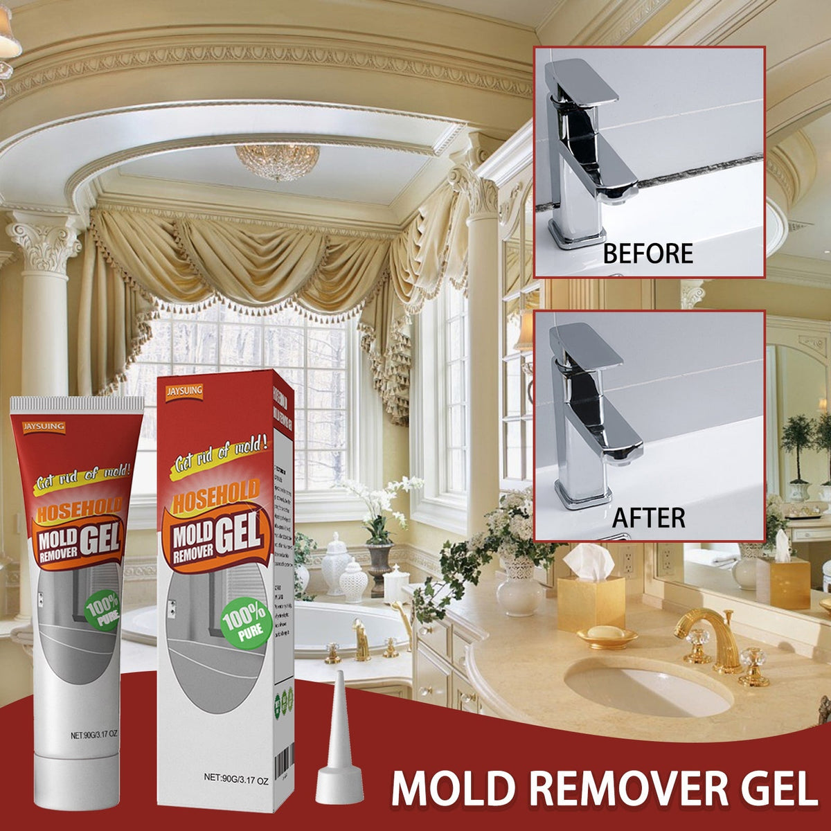 Mold and Mildew Remover Professional Gel with Precision Nozzle for Bathroom Tile Grout