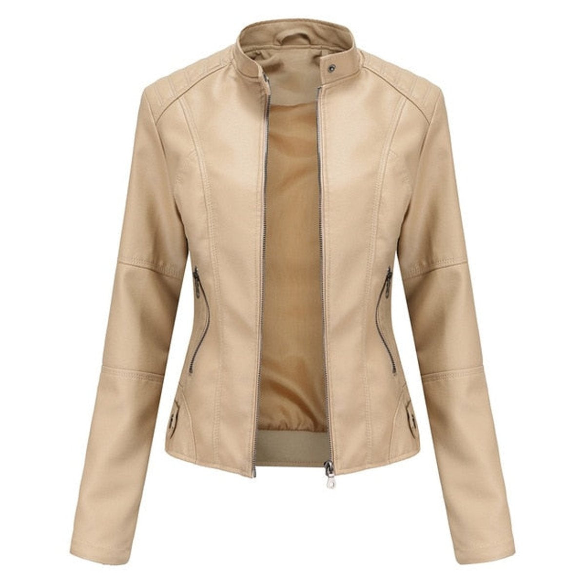 Ava | Women's Faux Leather Jacket Moto Stand Collar Zipper