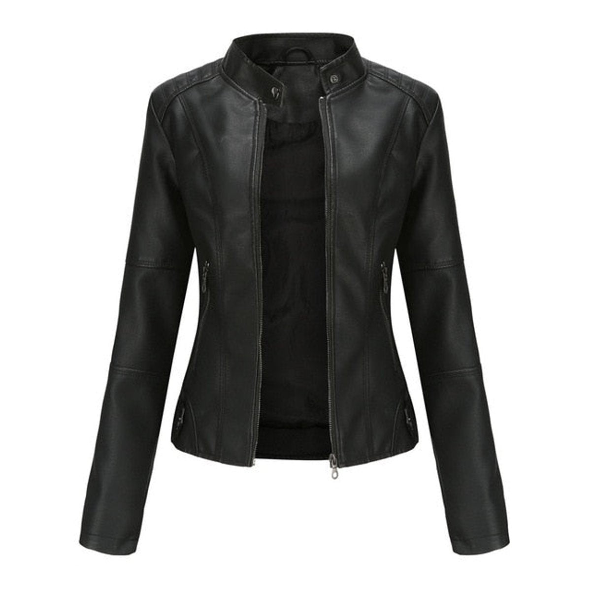 Ava | Women's Faux Leather Jacket Moto Stand Collar Zipper