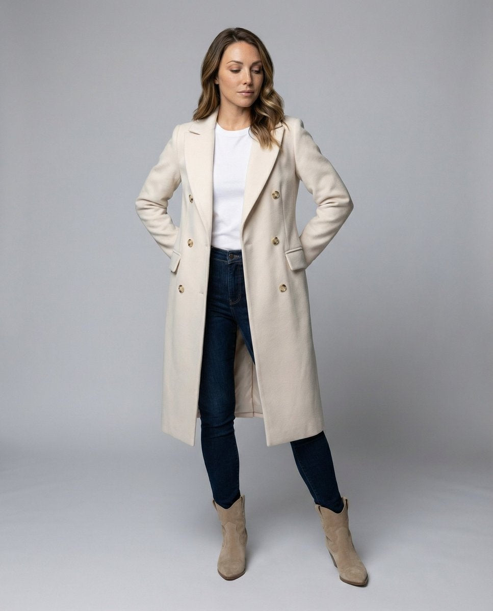 Emilia | Women's Long Wool Blend Winter Coat Double Breasted Structured Lapel