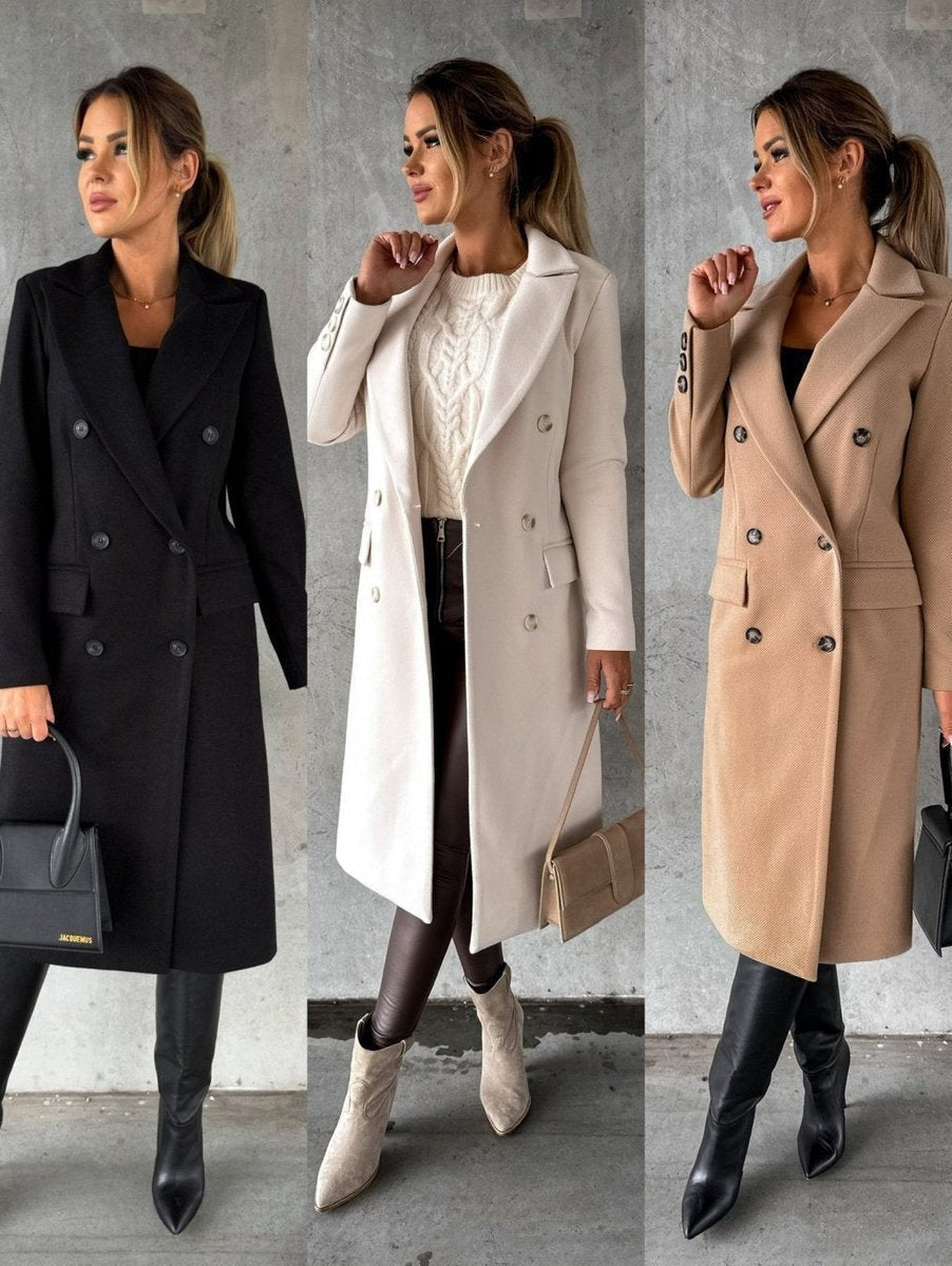 Emilia | Women's Long Wool Blend Winter Coat Double Breasted Structured Lapel