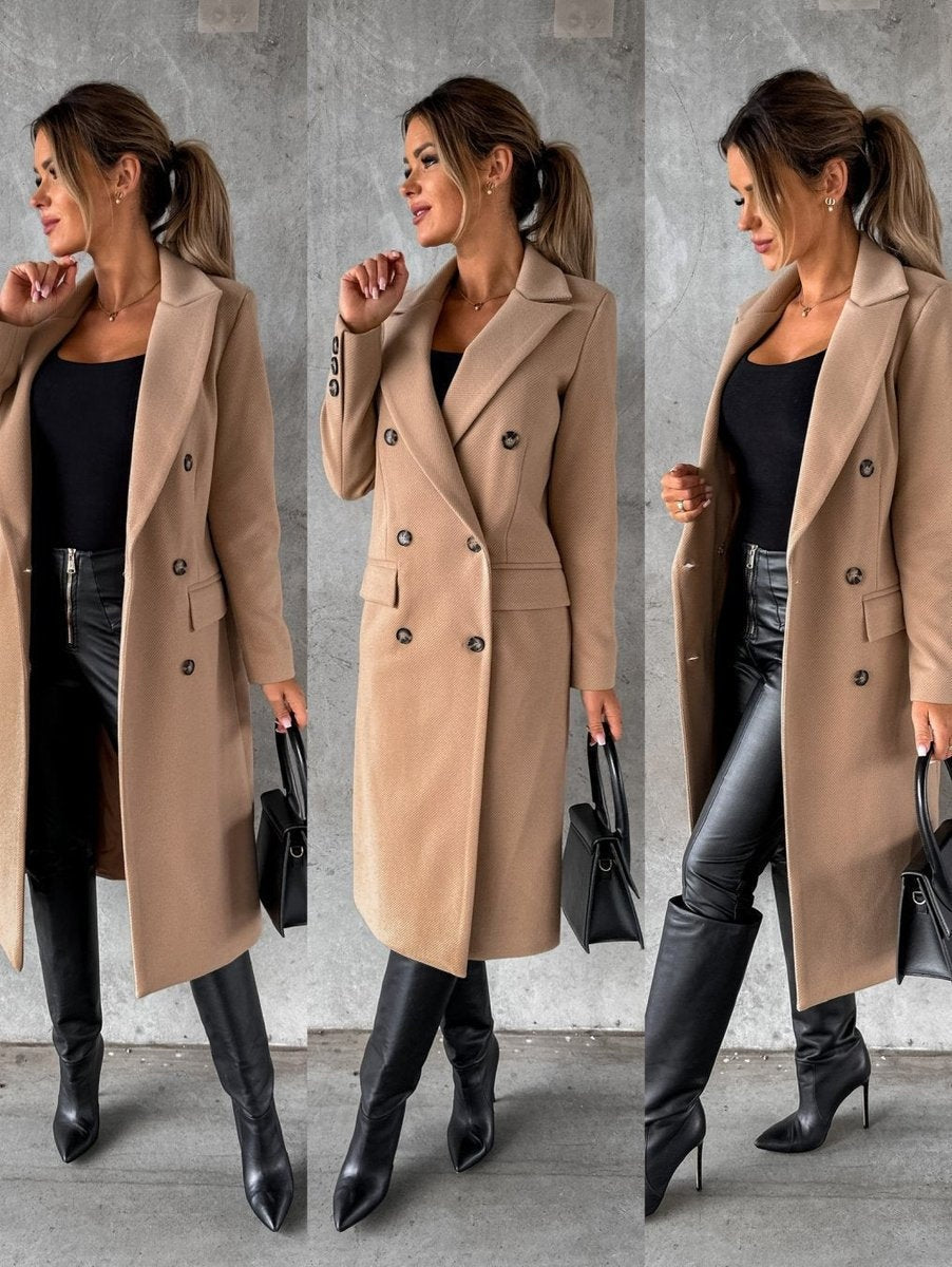 Emilia | Women's Long Wool Blend Winter Coat Double Breasted Structured Lapel