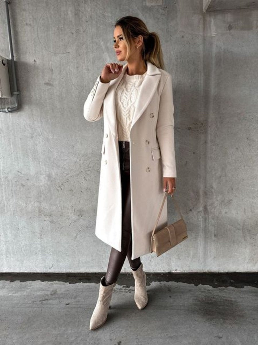 Emilia | Women's Long Wool Blend Winter Coat Double Breasted Structured Lapel