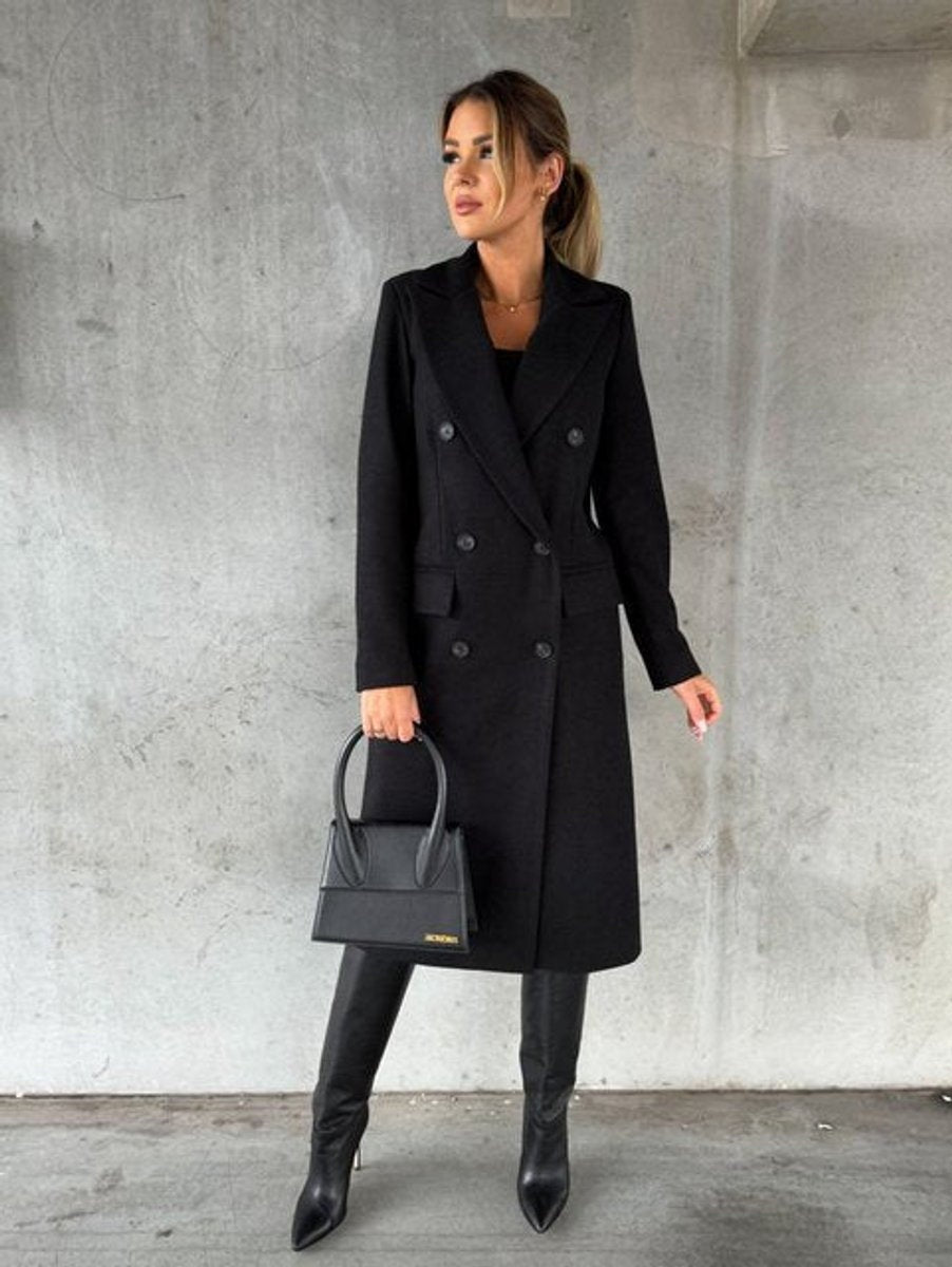Emilia | Women's Long Wool Blend Winter Coat Double Breasted Structured Lapel