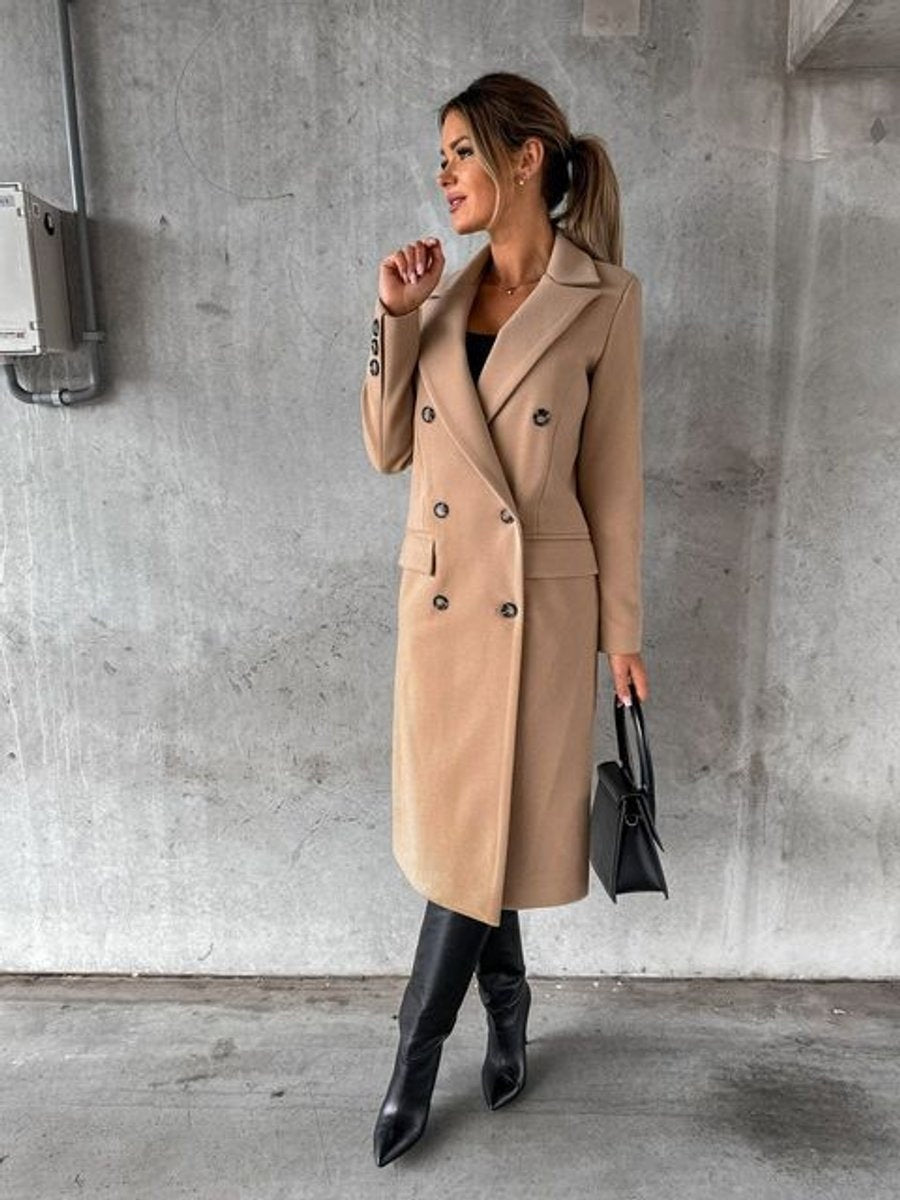 Emilia | Women's Long Wool Blend Winter Coat Double Breasted Structured Lapel