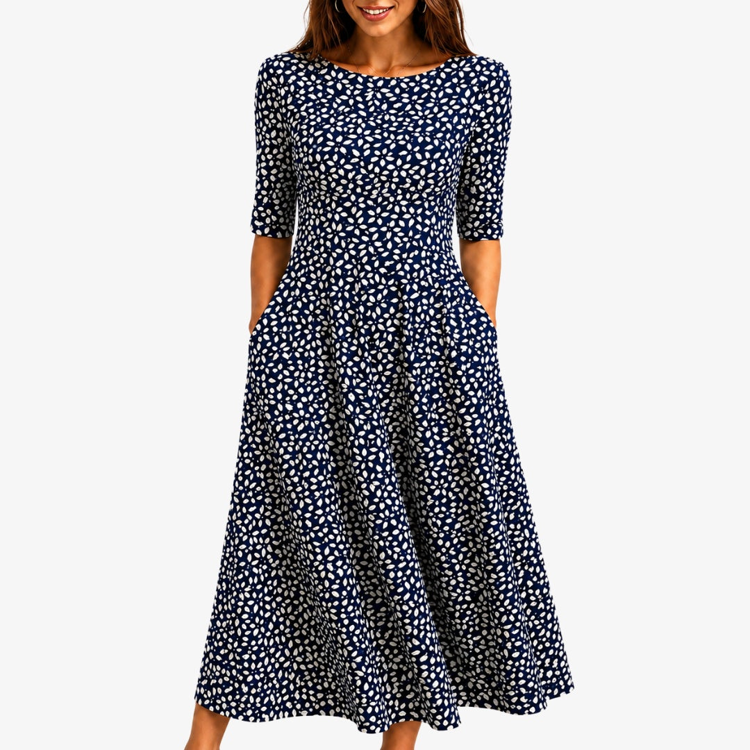 Allison | Women's Printed Fall Wedding Guest Dress Short Sleeve Pockets