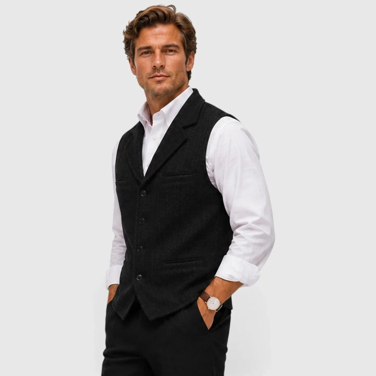 Men's Slim Fit Waistcoat | Herringbone Wool Blend Vest